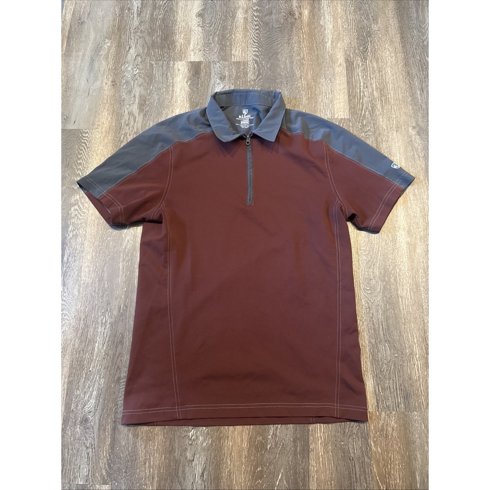 Kuhl Shadow Short Sleeve 1/4 Zip Polo Golf Shirt Men's Large Crimson & Gray - Picture 1 of 6
